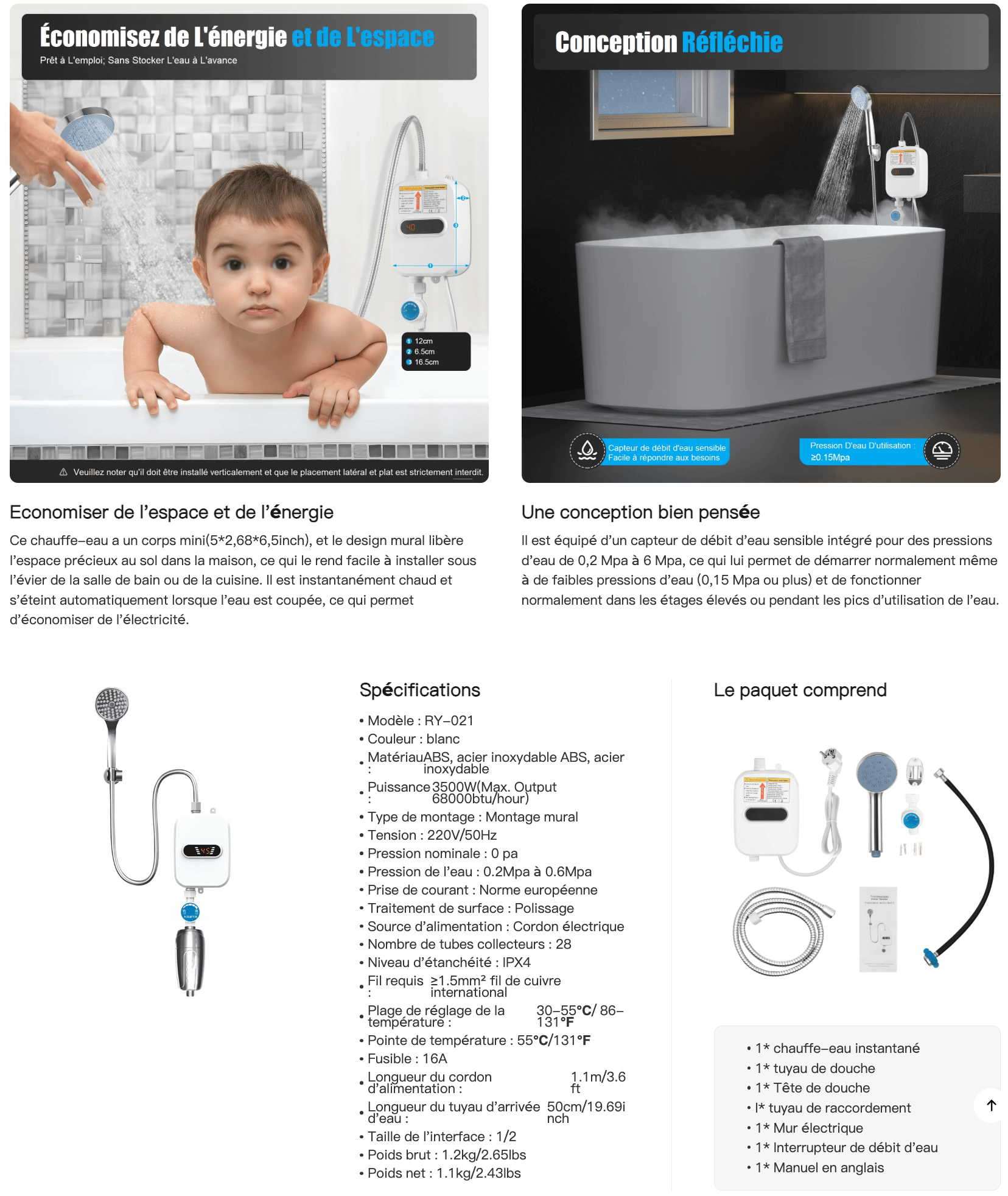 Mini Chauffe-eau électrique instantané